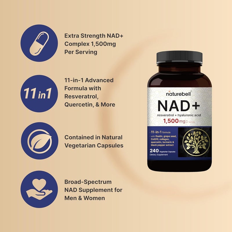 NatureBell NAD+ 1,500mg Per Serving, 240 Veggie Capsules | 11-in-1 Complex with Resveratrol, Hyaluronic Acid, Quercetin, Fisetin, and Collagen - Image 3