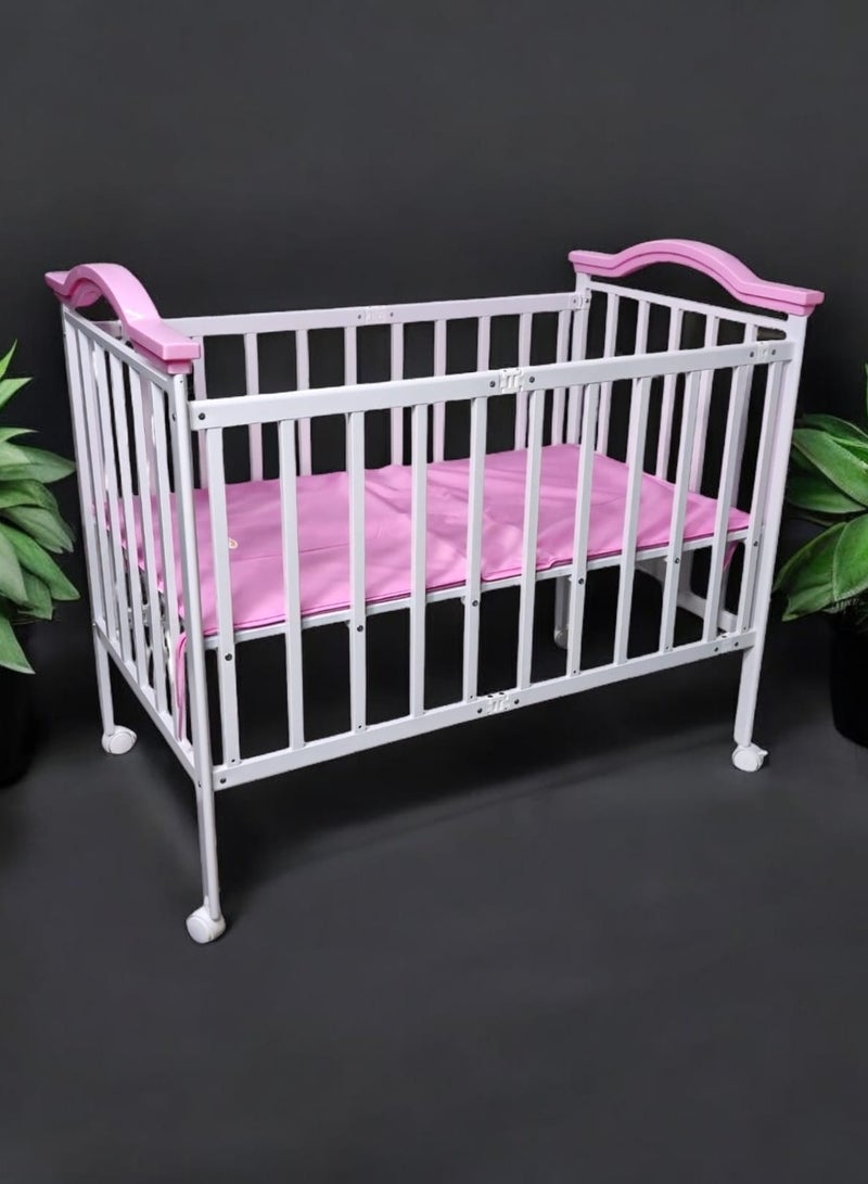 BABYCARA Baby Bed Strong Iron Foldable Classic Height Adjustable with Mosquito Net 110x60cm Pink  - Image 1
