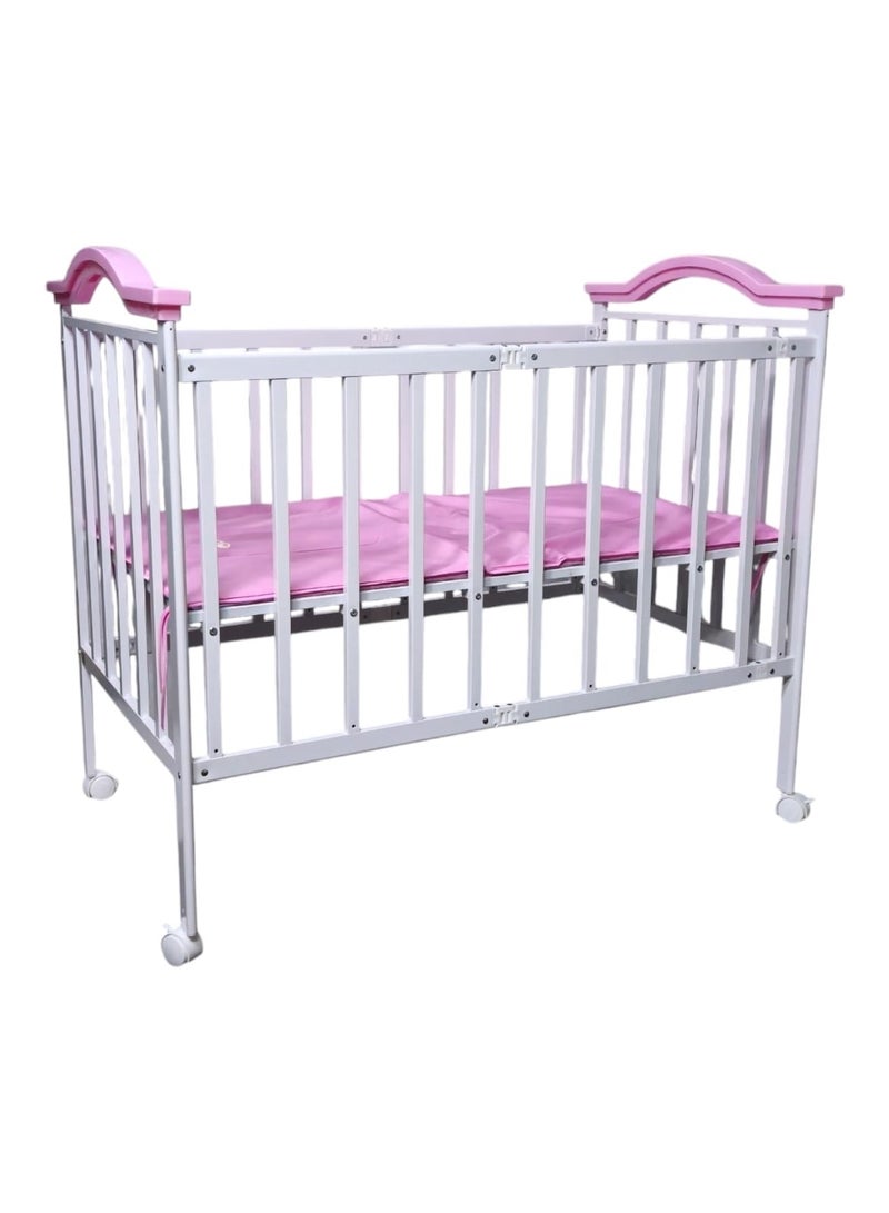 BABYCARA Baby Bed Strong Iron Foldable Classic Height Adjustable with Mosquito Net 110x60cm Pink  - Image 3
