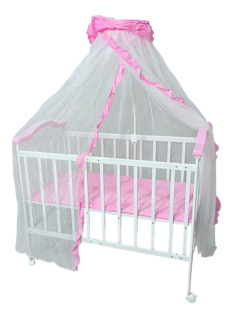 BABYCARA Baby Bed Strong Iron Foldable Classic Height Adjustable with Mosquito Net 110x60cm Pink  - Image 4