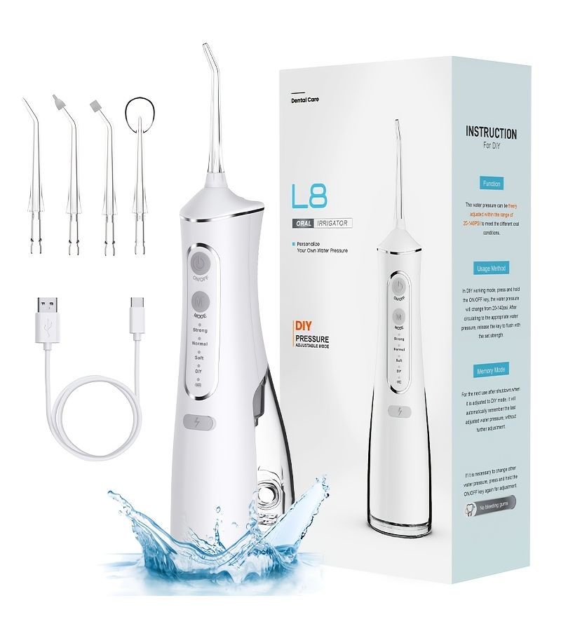 Wireless Water Flosser Portable Oral Irrigator For Teeth Cleaning White Rechargeable IPX7 Waterproof USB Charging Battery Powered 36V Voltage 360 Degree Rotating Nozzle 3 Speed Adjustable 3 Mode Operation - Image 3