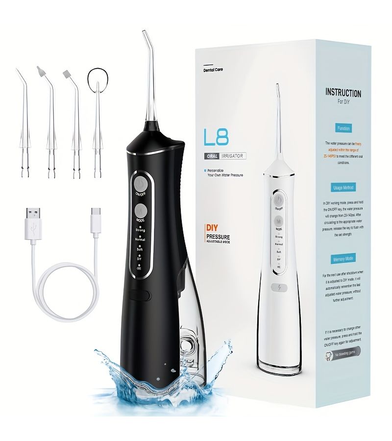 Wireless Water Flosser Portable Oral Irrigator For Teeth Cleaning White Rechargeable IPX7 Waterproof USB Charging Battery Powered 36V Voltage 360 Degree Rotating Nozzle 3 Speed Adjustable 3 Mode Operation - Image 1