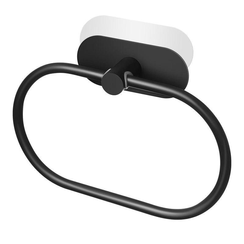 Cabilock Black Metal Towel Ring Adhesive No Drilling Bathroom Wall Mount Holder - Image 2