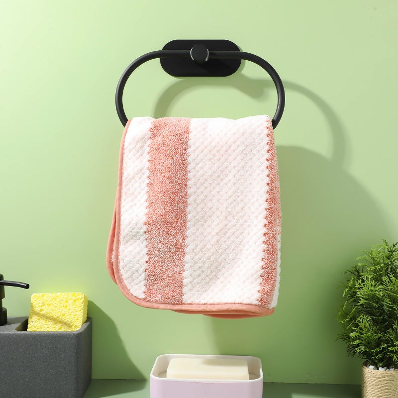 Cabilock Black Metal Towel Ring Adhesive No Drilling Bathroom Wall Mount Holder - Image 5