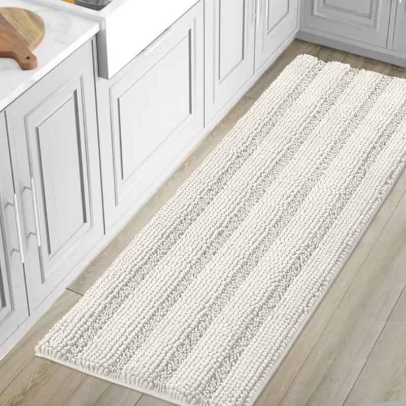 HVERSAILTEX Bath Mats for Bathroom Non Slip Luxury Chenille Striped Bath Rug Absorbent Non Skid Fluffy Soft Shaggy Rugs Washable Dry Fast Plush Carpet Mats for Bath Room Tub