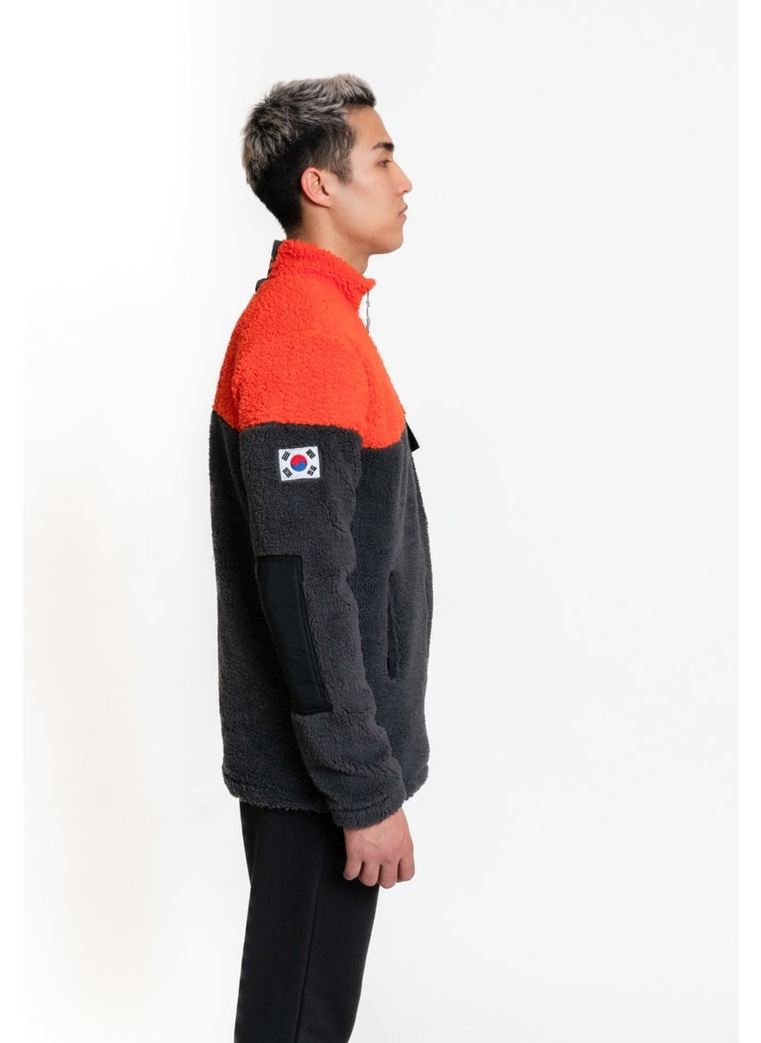 Luo Camp Plush Jacket 02 - Antrachite / Orange Windproof Men's Fleece  - Image 2