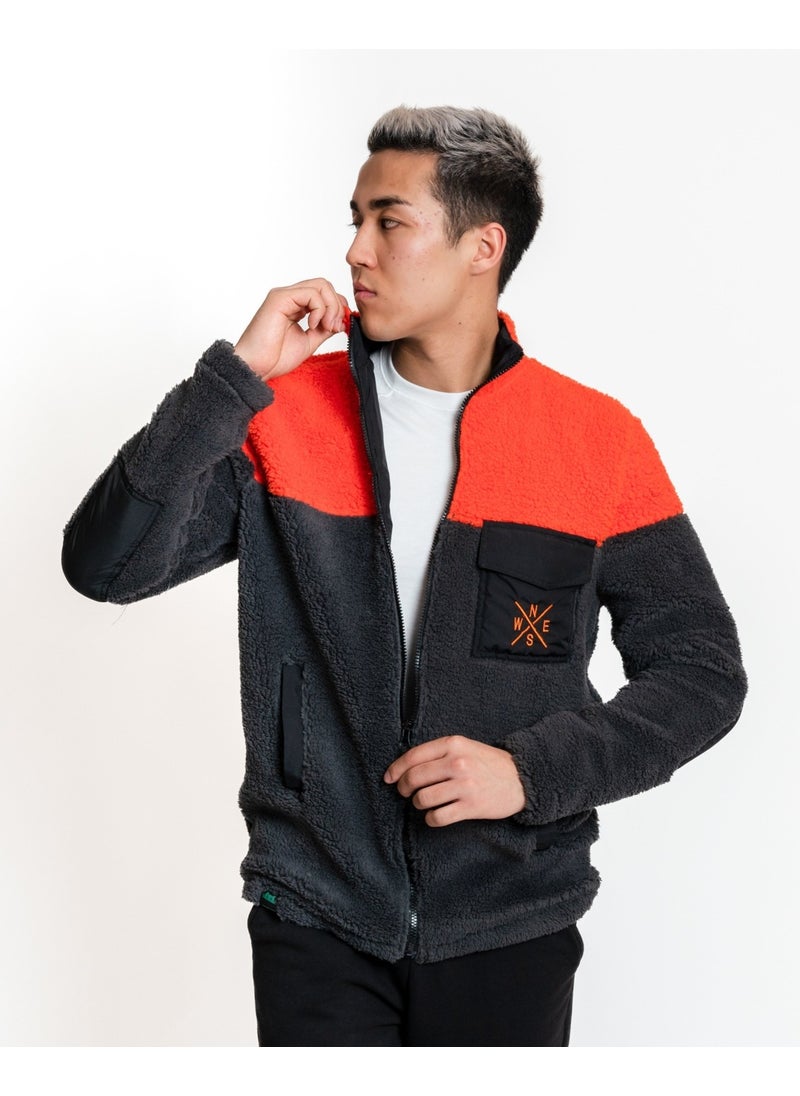 Luo Camp Plush Jacket 02 - Antrachite / Orange Windproof Men's Fleece  - Image 3