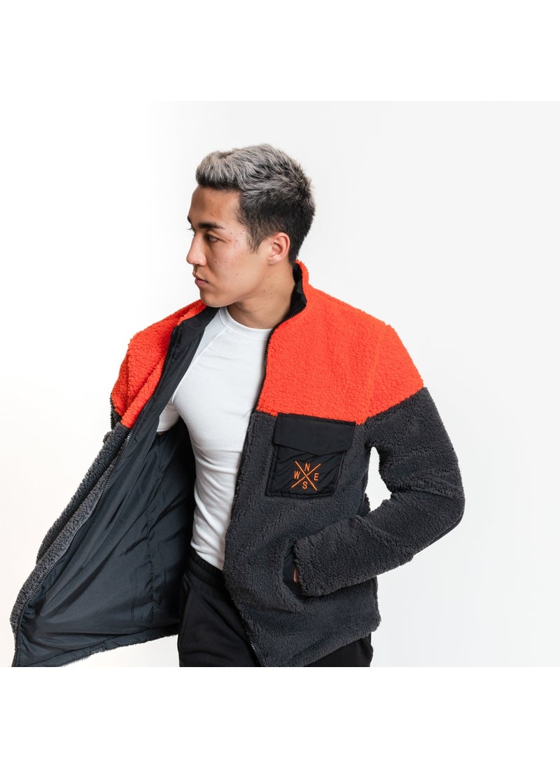 Luo Camp Plush Jacket 02 - Antrachite / Orange Windproof Men's Fleece  - Image 4