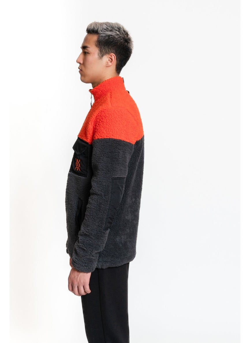 Luo Camp Plush Jacket 02 - Antrachite / Orange Windproof Men's Fleece  - Image 5