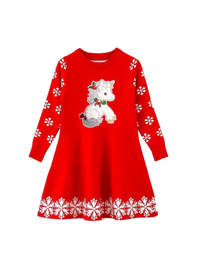 Children's Clothing European And American Style Unicorn Girls Dress Christmas Children's Sweater Jacquard Dress