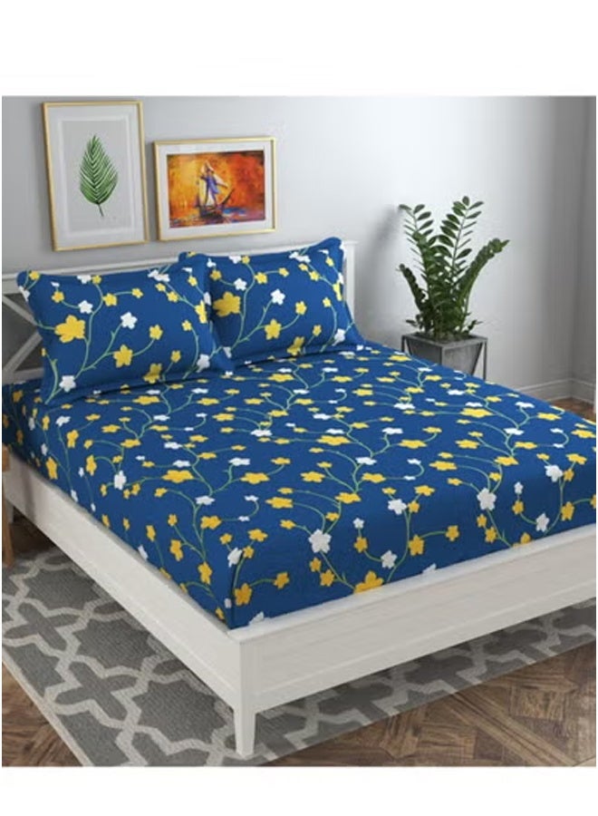 BSB Glace Cotton 180 TC Big Flower Printed Single Bedsheets with 1 King Size Pillow Cover, (60 x 90 Inches, 4 x 6 Feet) 148 x 228, 43 x 68 cm - Image 1