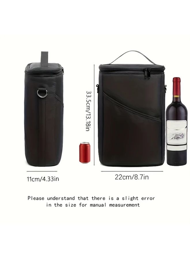Insulated Bag Durable Black Nylon With Adjustable Shoulder Strap Handle Ideal For Travel Wine Tasting Parties - Image 4