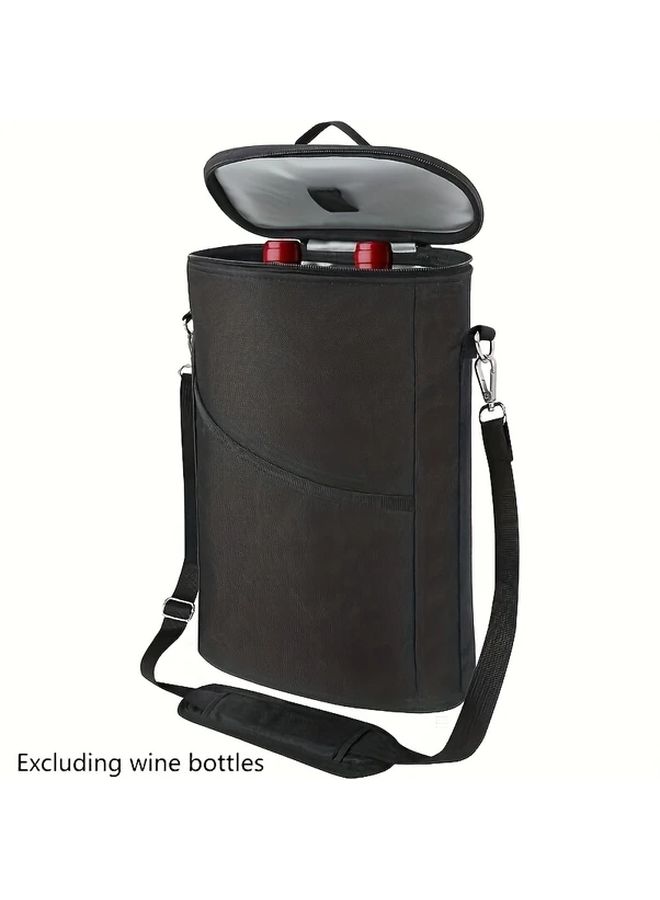 Insulated Bag Durable Black Nylon With Adjustable Shoulder Strap Handle Ideal For Travel Wine Tasting Parties - Image 2