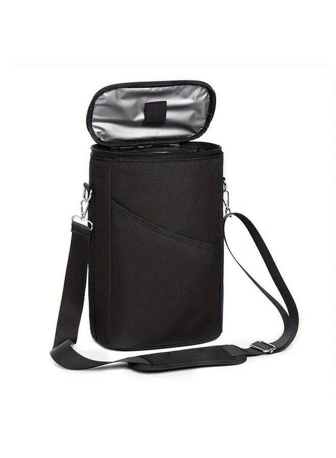 Insulated Bag Durable Black Nylon With Adjustable Shoulder Strap Handle Ideal For Travel Wine Tasting Parties - Image 3