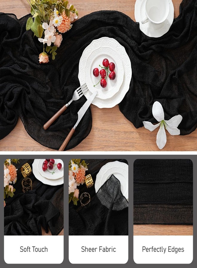 RRBXIA 1Pcs Cheesecloth Table Runner Black 10FT Boho Gauze Cheese Cloth Table Runners 120 Inches Long Rustic Sheer for Centerpiece Home Party Christmas Wedding Baby Shower Spring Easter Decor - Image 3