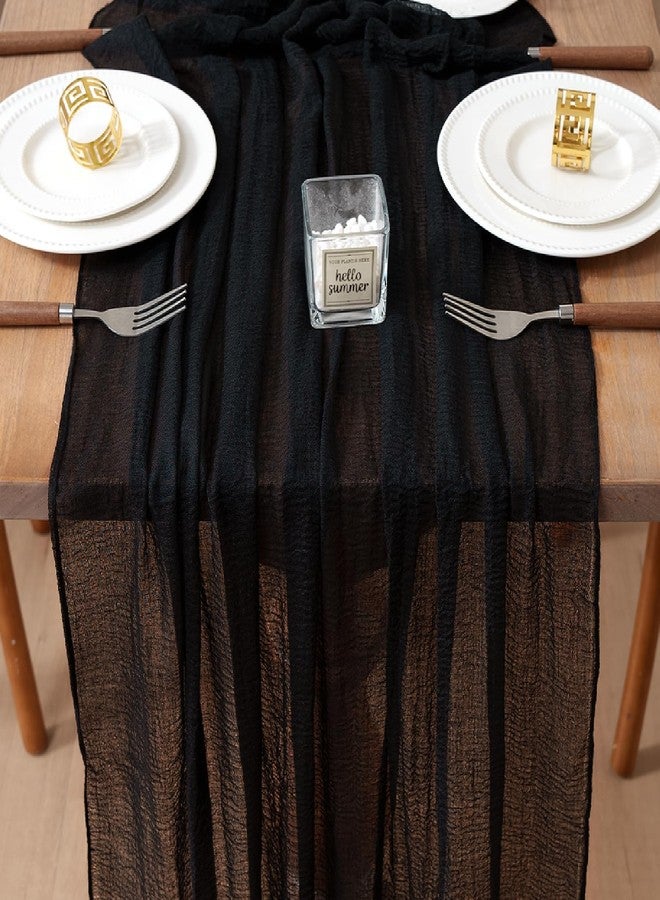 RRBXIA 1Pcs Cheesecloth Table Runner Black 10FT Boho Gauze Cheese Cloth Table Runners 120 Inches Long Rustic Sheer for Centerpiece Home Party Christmas Wedding Baby Shower Spring Easter Decor - Image 1