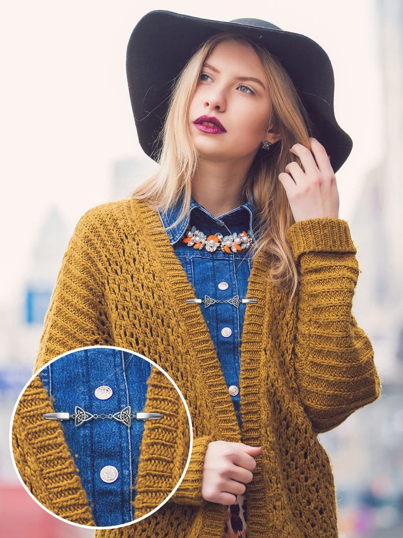 Jetec 3 Pcs Vintage Sweater Clips Shirt Dress Cinch Clips Cardigan Shawl Brooches Waist Cincher Decor for Women(Silver,Formal Style) - Image 2