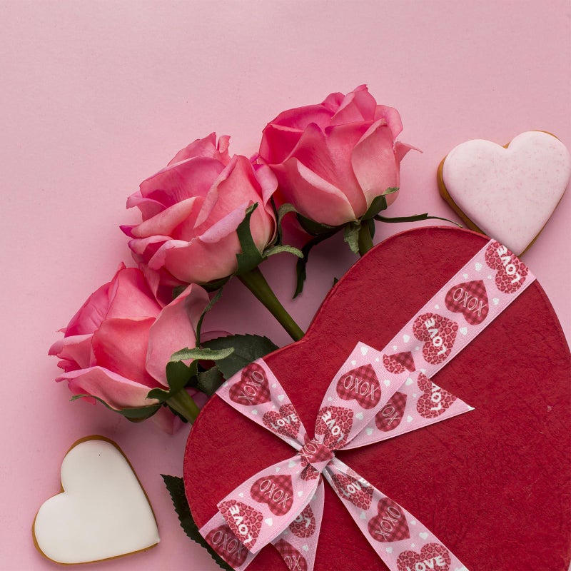 Glodecart Valentine's Day Ribbon - 2 Rolls, Wired Pink Love Wreath Bow Wrapping Ribbon, 2.5" X 10 Yard - Image 5