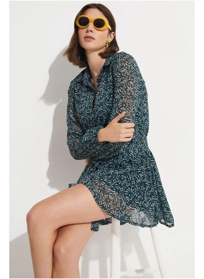 JUNE June Patterned Pleated Mini Dress Green