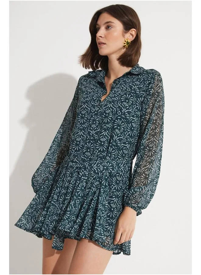JUNE June Patterned Pleated Mini Dress Green