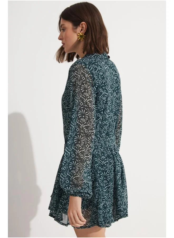 JUNE June Patterned Pleated Mini Dress Green