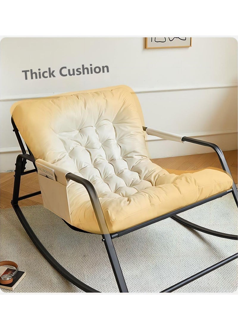 Arabest Oversized Rocking Chair, Casual Side Armchair, Comfortable Lunch Break Thick Technical Cloth Cushion, Steel Legs, Suitable for Living Room, Bedroom and Balcony Beige  - Image 5