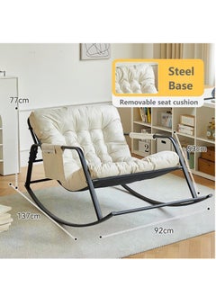 Arabest Oversized Rocking Chair, Casual Side Armchair, Comfortable Lunch Break Thick Technical Cloth Cushion, Steel Legs, Suitable for Living Room, Bedroom and Balcony Beige  - Image 2