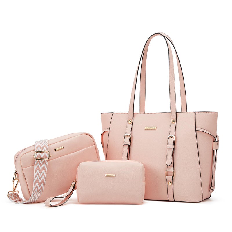 Lovematch Women Fashion Synthetic Leather Handbags Tote Bag Shoulder Bag Top Handle Satchel Purse Set 4pcs - Image 1