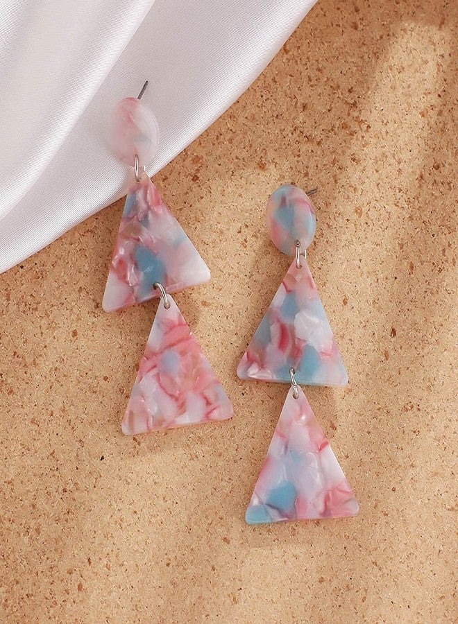 Dtja Acrylic Double Triangle Dangle Earrings for Women Resin Geometric Round Circle Tassel Drop Dangling Stud Hypoallergenic Lightweight Retro Party Y2K Jewelry Christmas Tree (Pink and Blue) - Image 4