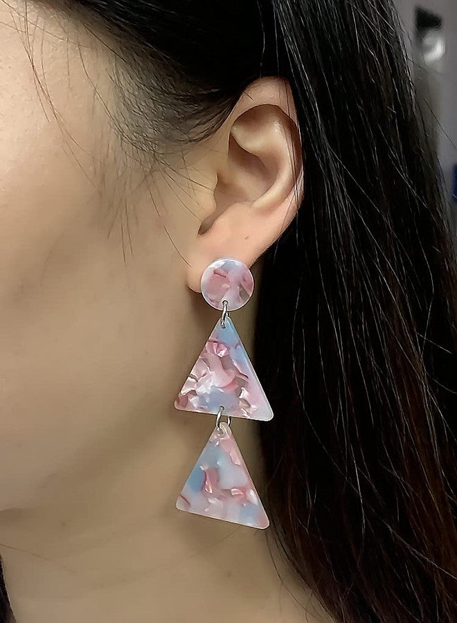 Dtja Acrylic Double Triangle Dangle Earrings for Women Resin Geometric Round Circle Tassel Drop Dangling Stud Hypoallergenic Lightweight Retro Party Y2K Jewelry Christmas Tree (Pink and Blue) - Image 3