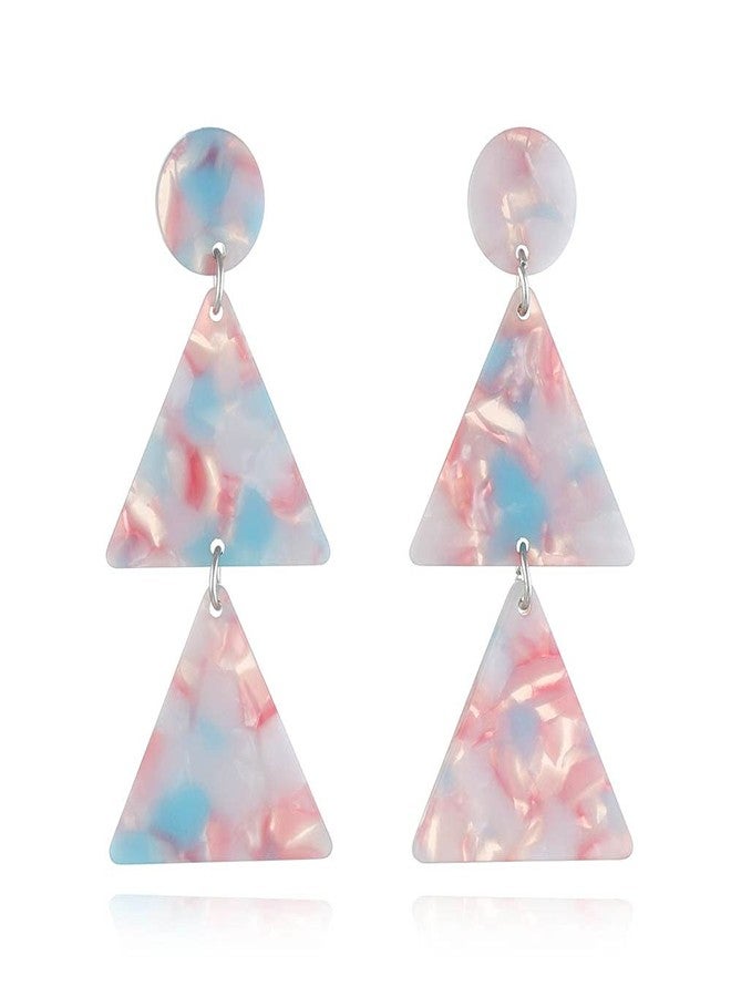 Dtja Acrylic Double Triangle Dangle Earrings for Women Resin Geometric Round Circle Tassel Drop Dangling Stud Hypoallergenic Lightweight Retro Party Y2K Jewelry Christmas Tree (Pink and Blue) - Image 1