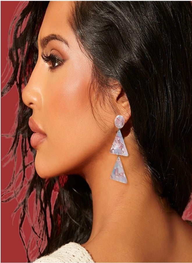 Dtja Acrylic Double Triangle Dangle Earrings for Women Resin Geometric Round Circle Tassel Drop Dangling Stud Hypoallergenic Lightweight Retro Party Y2K Jewelry Christmas Tree (Pink and Blue) - Image 2