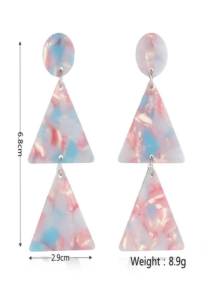Dtja Acrylic Double Triangle Dangle Earrings for Women Resin Geometric Round Circle Tassel Drop Dangling Stud Hypoallergenic Lightweight Retro Party Y2K Jewelry Christmas Tree (Pink and Blue) - Image 5