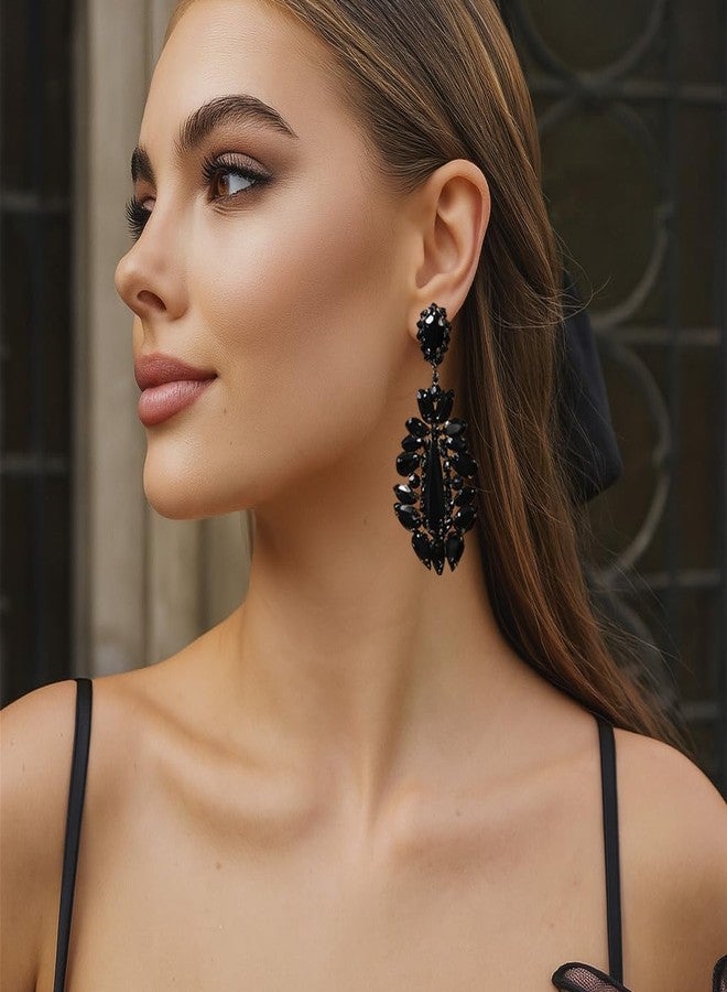 STONEFANS Big Black Dangle Earrings for Women -Statement Rhinestone Chandelier Earrings Trendy Prom Party Wedding Jewelry Gifts - Image 3