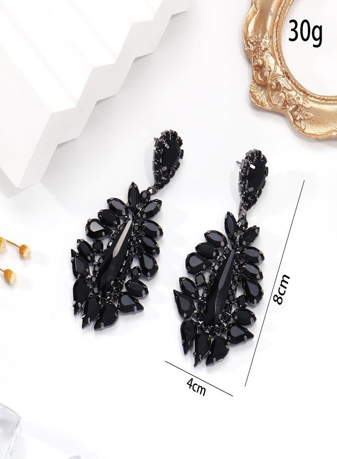 STONEFANS Big Black Dangle Earrings for Women -Statement Rhinestone Chandelier Earrings Trendy Prom Party Wedding Jewelry Gifts - Image 5