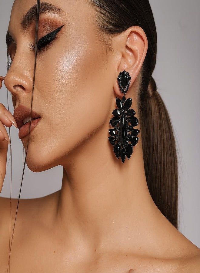STONEFANS Big Black Dangle Earrings for Women -Statement Rhinestone Chandelier Earrings Trendy Prom Party Wedding Jewelry Gifts - Image 4