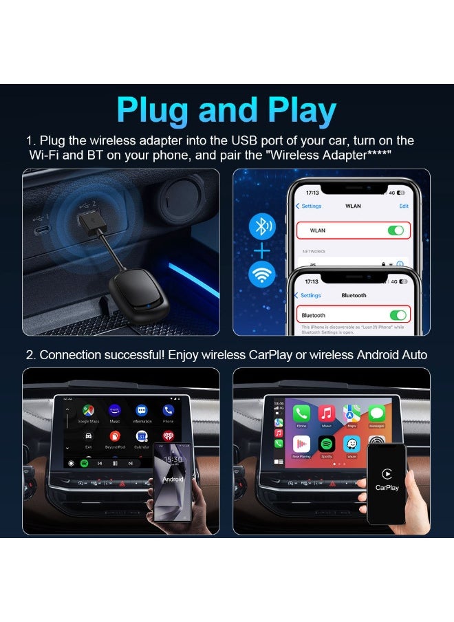 Generic - 2-in-1 Smart Car Box Wireless Carplay & Android Auto Adapter, Convert Factory Wired to Wireless Dongle Cars for iPhone & Android, Plug & Play, 5GHz WiFi & Bluetooth 5.0, for iOS 10+ & Android 11+ - Image 1