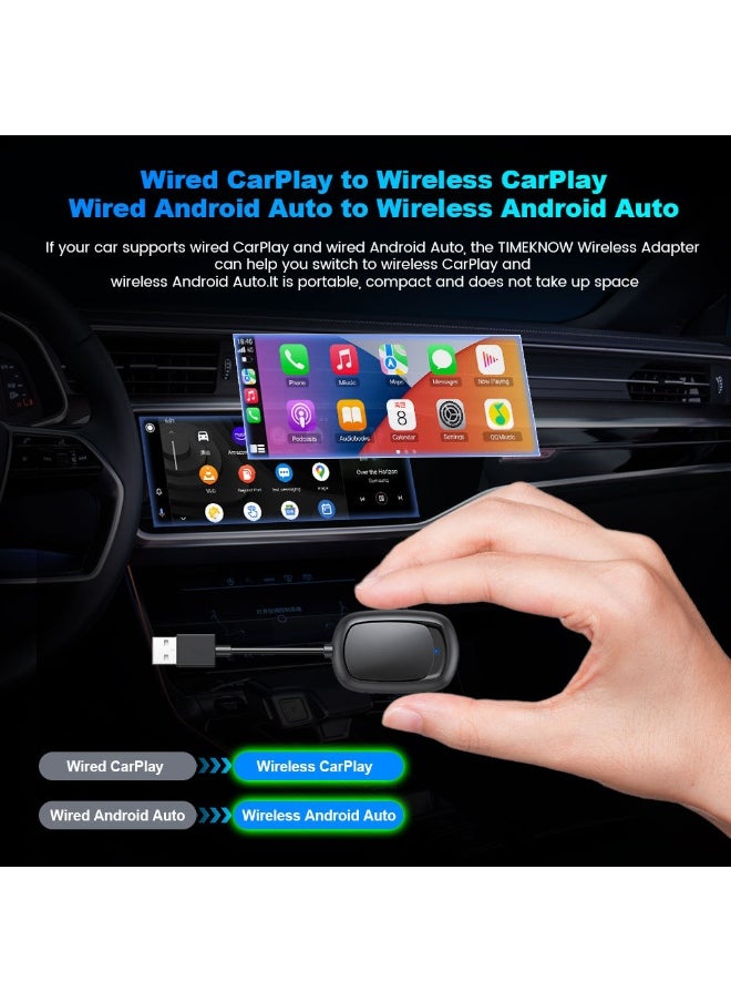 Generic - 2-in-1 Smart Car Box Wireless Carplay & Android Auto Adapter, Convert Factory Wired to Wireless Dongle Cars for iPhone & Android, Plug & Play, 5GHz WiFi & Bluetooth 5.0, for iOS 10+ & Android 11+ - Image 1