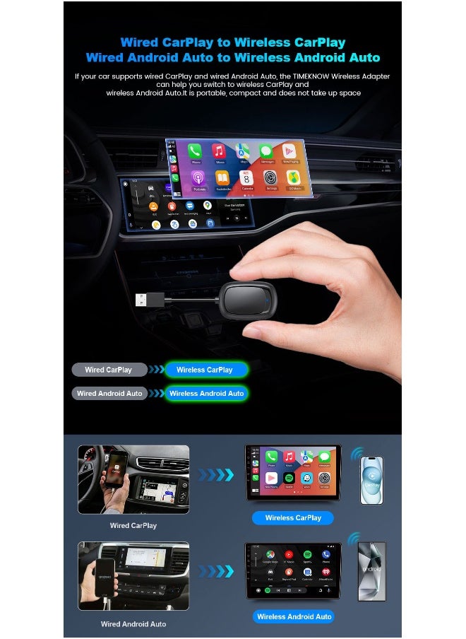 Generic - 2-in-1 Smart Car Box Wireless Carplay & Android Auto Adapter, Convert Factory Wired to Wireless Dongle Cars for iPhone & Android, Plug & Play, 5GHz WiFi & Bluetooth 5.0, for iOS 10+ & Android 11+ - Image 1