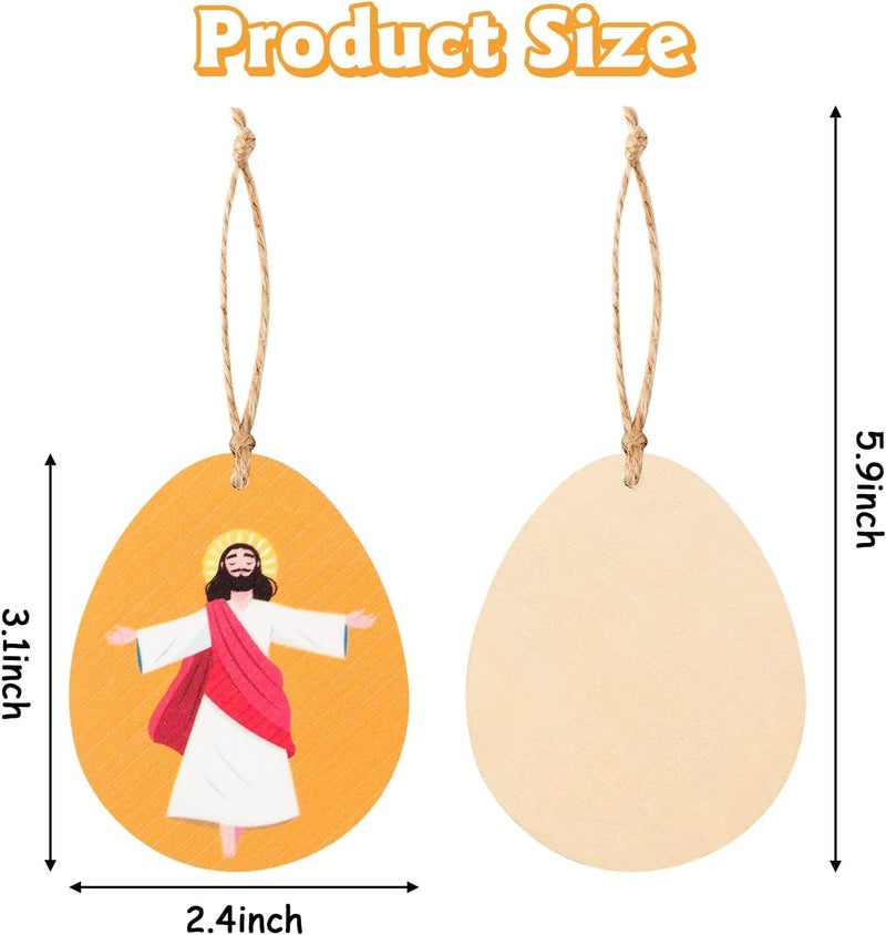 Haooryx Easter Decorative Hanging Ornaments - 25Pcs Easter Resurrection Eggs Shapes Wooden Ornaments Decorations Wood Slices Hanging Pendants Giftwrap Tags Christian Sunday School Church Gift Wrapping - Image 2