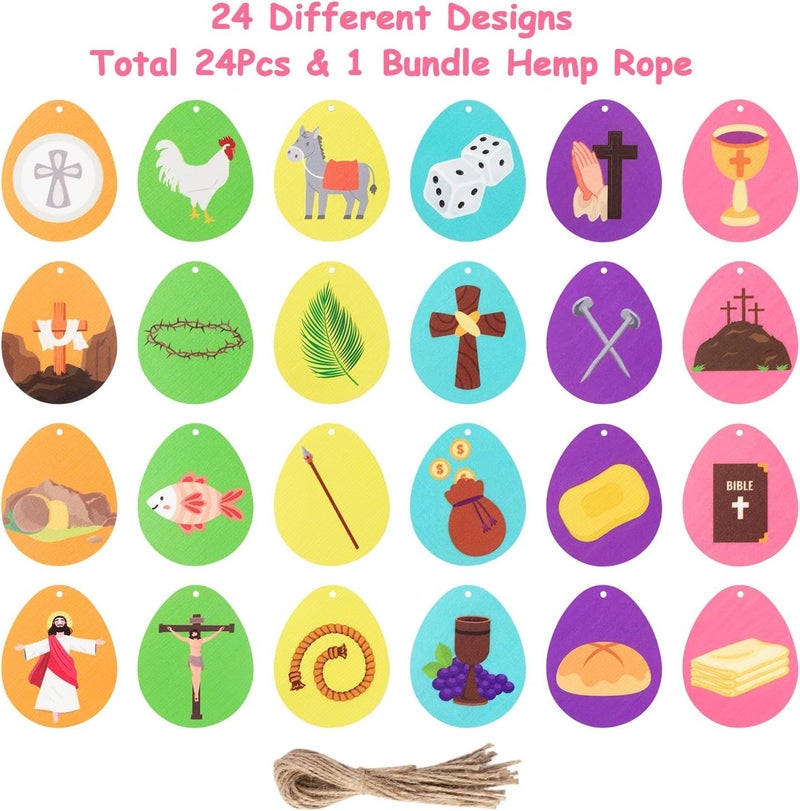 Haooryx Easter Decorative Hanging Ornaments - 25Pcs Easter Resurrection Eggs Shapes Wooden Ornaments Decorations Wood Slices Hanging Pendants Giftwrap Tags Christian Sunday School Church Gift Wrapping - Image 3