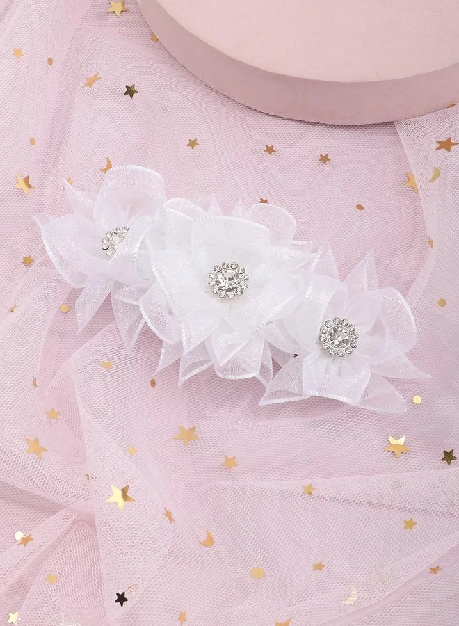 Take Two  Girls White Rhinestones Embellished Floral Hair Clip for Women | Best Price UAE