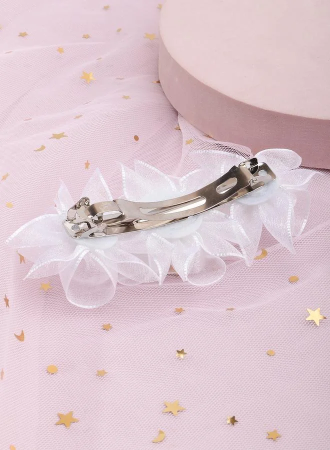 تايك تو Girls White Rhinestones Embellished Floral Hair Clip