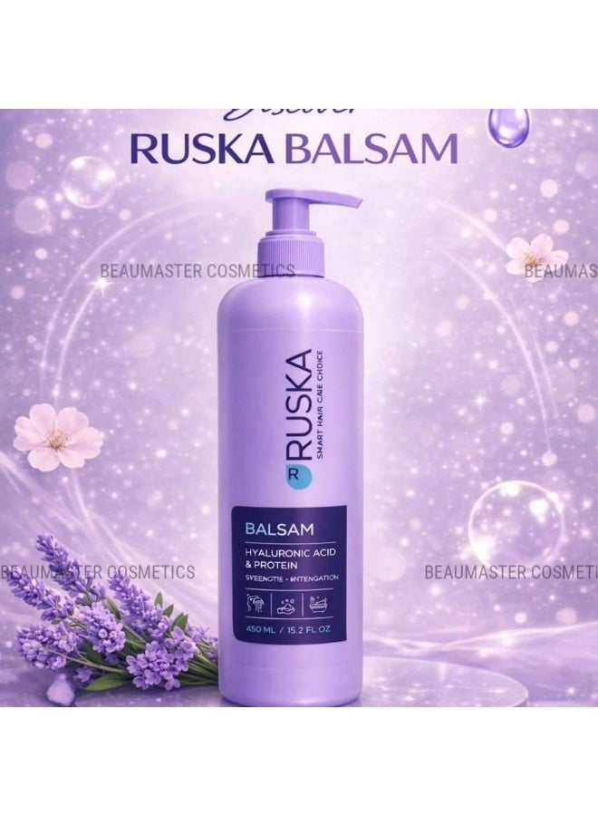 روسكا مجموعة RUSKA الأصلية للعناية بالشعر بالهيالورونيك أسيد والبروتين  طقم متكامل 6 قطع لترطيب وإصلاح الشعر  شامبو450 مل + بلسم450 مل + حمام كريم 350 مل+ هير ميست 120 مل+ ليف إن250 مل + سيرم 100 مل مناسب للشعر التالف والجاف - Image 3