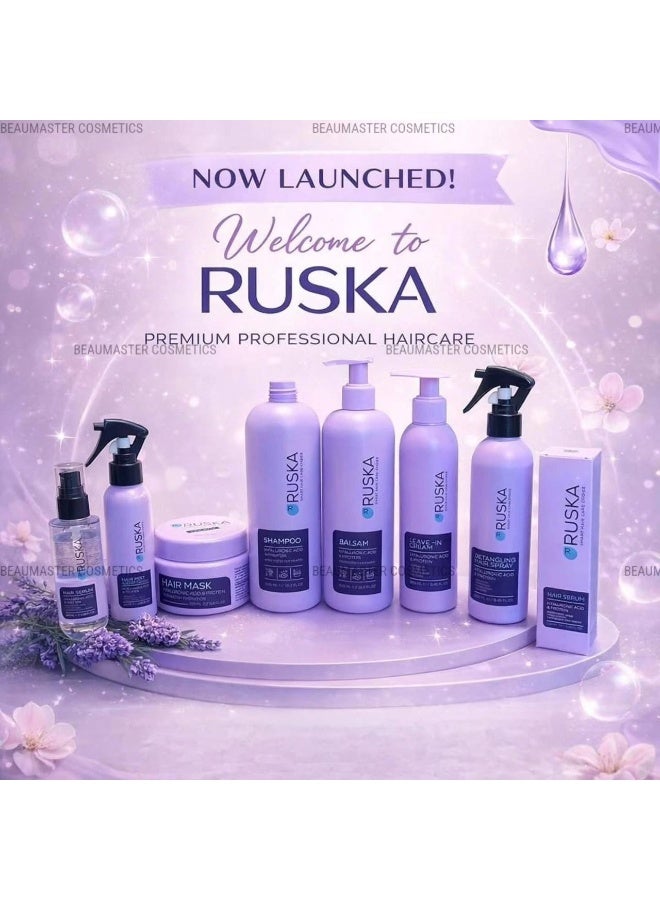 روسكا مجموعة RUSKA الأصلية للعناية بالشعر بالهيالورونيك أسيد والبروتين  طقم متكامل 6 قطع لترطيب وإصلاح الشعر  شامبو450 مل + بلسم450 مل + حمام كريم 350 مل+ هير ميست 120 مل+ ليف إن250 مل + سيرم 100 مل مناسب للشعر التالف والجاف - Image 2