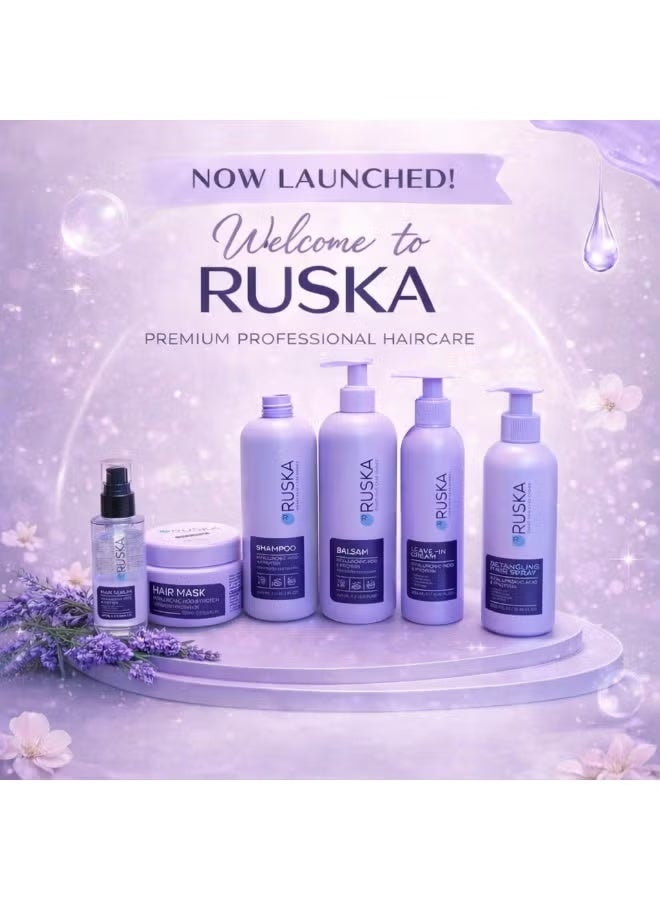 روسكا مجموعة RUSKA الأصلية للعناية بالشعر بالهيالورونيك أسيد والبروتين  طقم متكامل 6 قطع لترطيب وإصلاح الشعر  شامبو450 مل + بلسم450 مل + حمام كريم 350 مل+ هير ميست 120 مل+ ليف إن250 مل + سيرم 100 مل مناسب للشعر التالف والجاف - Image 1