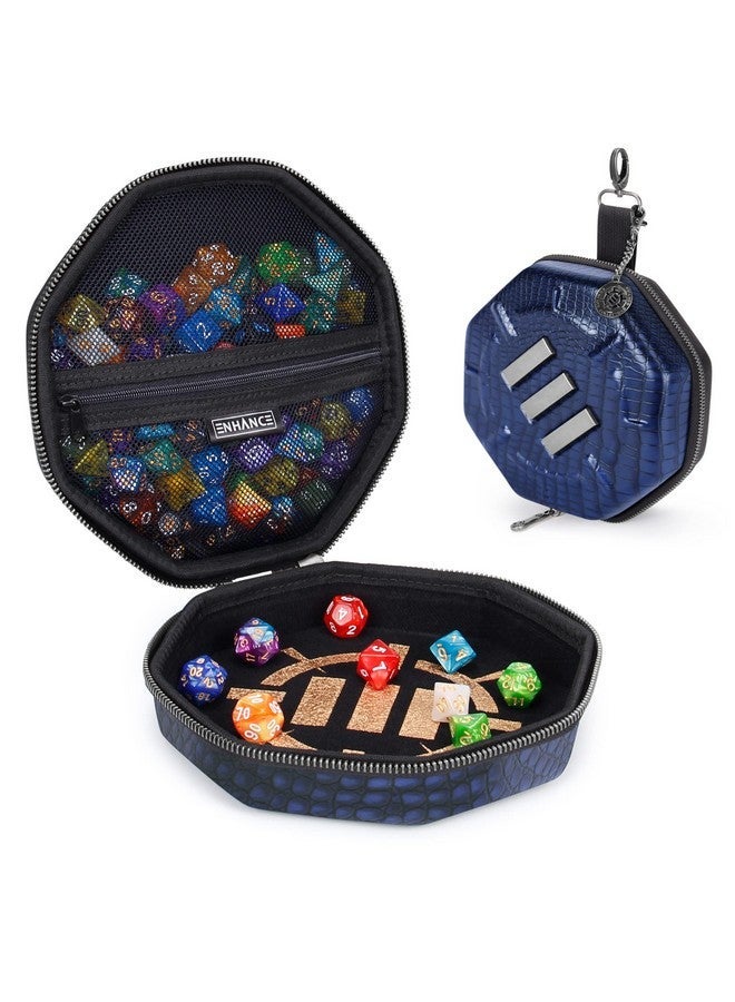 إنهانس ENHANCE DND علبة النرد وعلبة النرد - حامل نرد DND من Collector's Edition لما يصل إلى 150 نرد D & D مع مظهر خارجي متين وداخلي واقي - صينية دحرجة النرد مثالية لليلة اللعبة (أزرق التنين) - Image 1