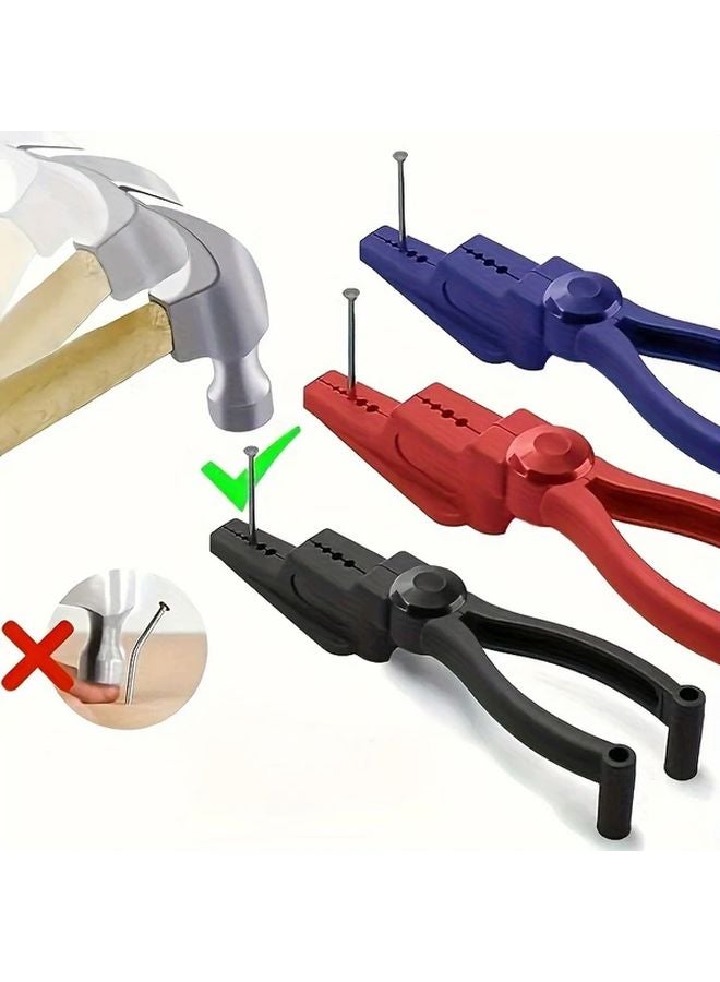 Heavy Duty Safety Nail Hold Pliers Non Slip Grip Finger Protector Hammering Tool Black - Image 2