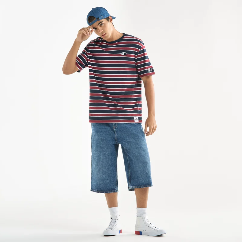 STARTER Starter Striped Crew Neck T-shirt with Short Sleeves