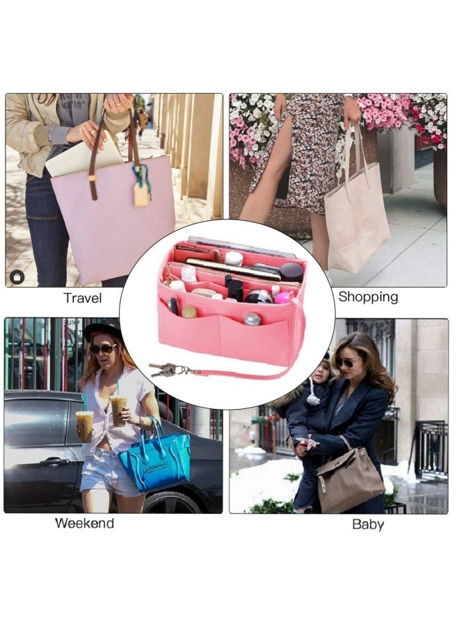Purse Organizer Insert for Handbags Felt Bag Tote Shaper With Zippers Thicken and Portable Handbag in Speedy Neverfull Pink - Image 2
